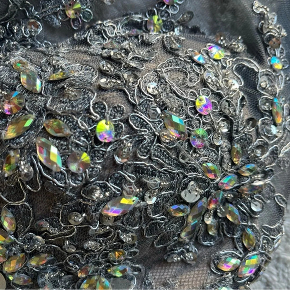 JVN BY JOVANI PROM PAGEANT FORMAL LONG MAXI DRESS GOWN silver nude cutout 2 - Picture 14 of 16